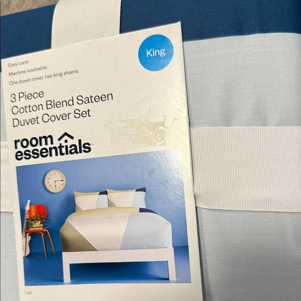 3 pc Room Essentials cotton blend Two-Tone Blue Duvet king Cover Set